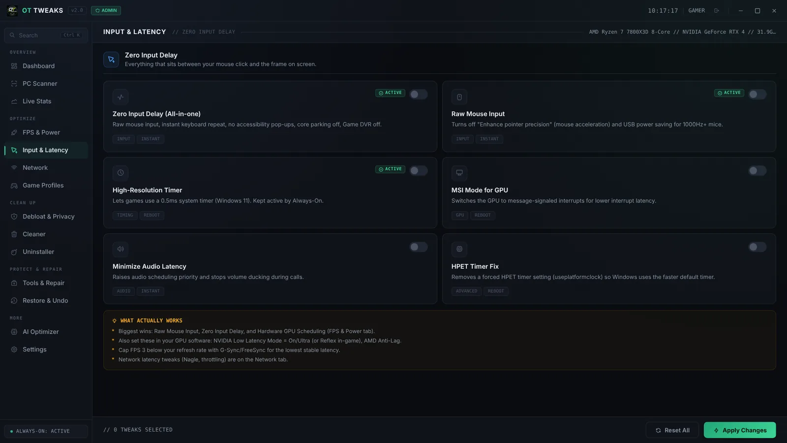 Input and Latency tab