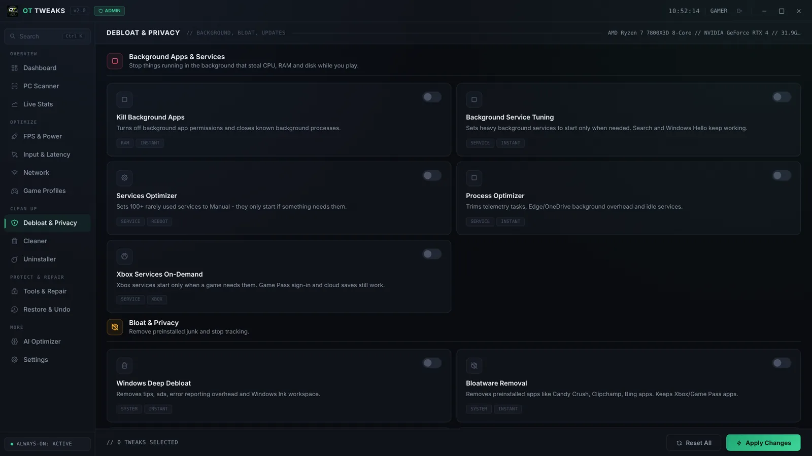 Debloat and Privacy tab